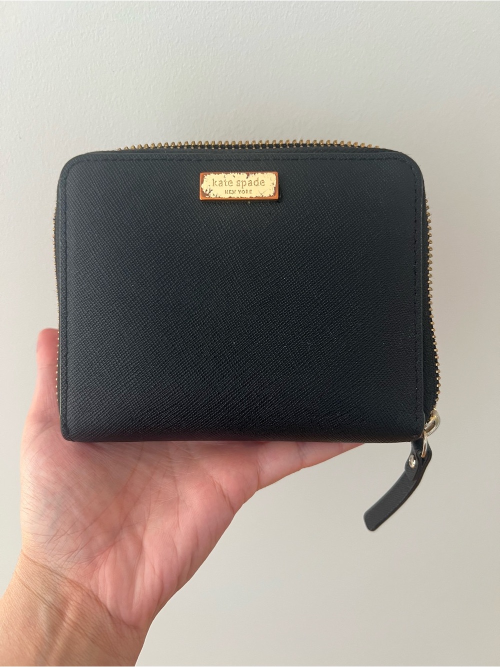 Kate Spade Black Small Zip Wallet with Gold Plate